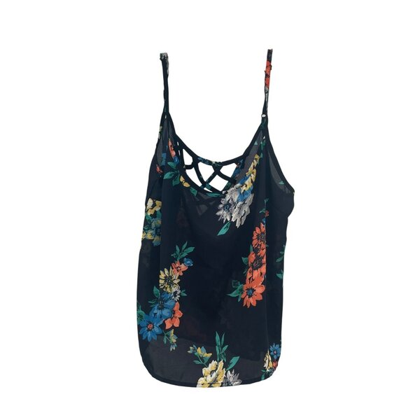 Charlotte Russe Womens Floral Tank Top Lattice Back Blue/Multi Size Medium - Picture 1 of 8